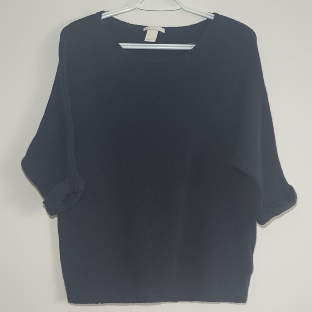 H&M Sweater Womens Small Navy Blue Knit Basic Chunky Sweater 1/2 Short Sleeve